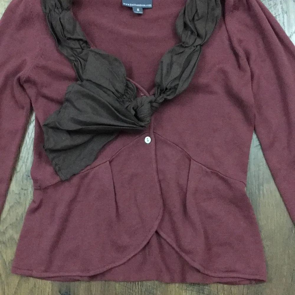 Modcloth Knitted Dove Maroon Cardigan - Image 3
