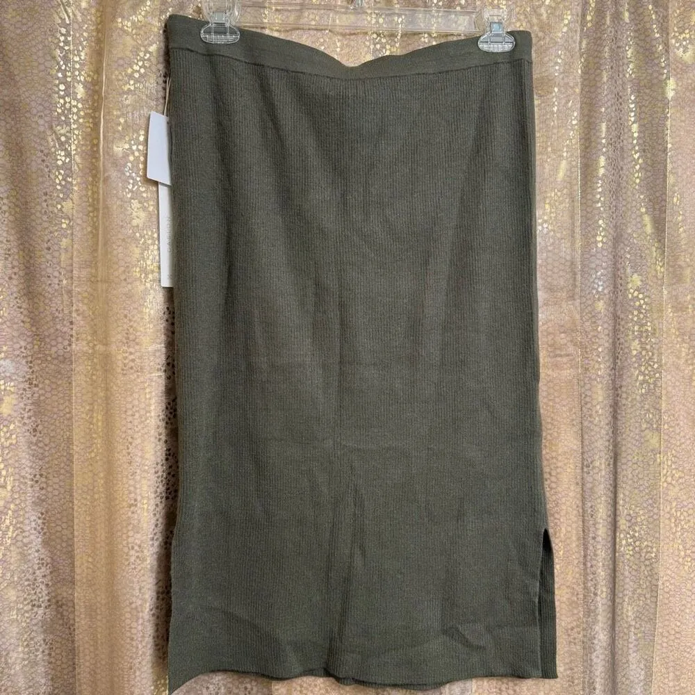 Caslon Olive Green Ribbed Stretchy Soft Midi Skirt Large NWT - Image 2