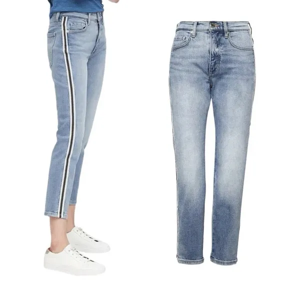 Banana Republic • Mid Rise Straight Jeans light wash black blue side stripe - Image 2