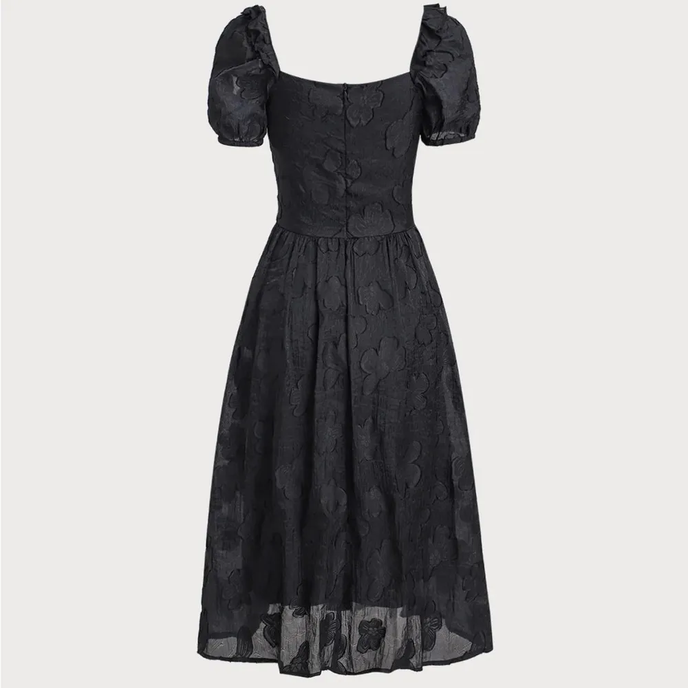 Rihoas Black Square Neck Puffed Sleeve Midi Dress Size M - Image 7