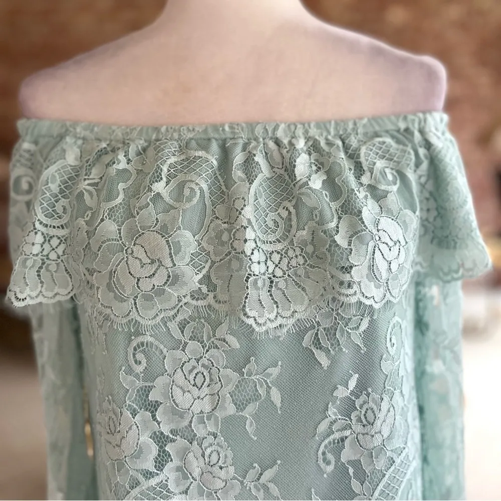 WHBM Mint Lace Off the Shoulder Flounce Top S - Image 7