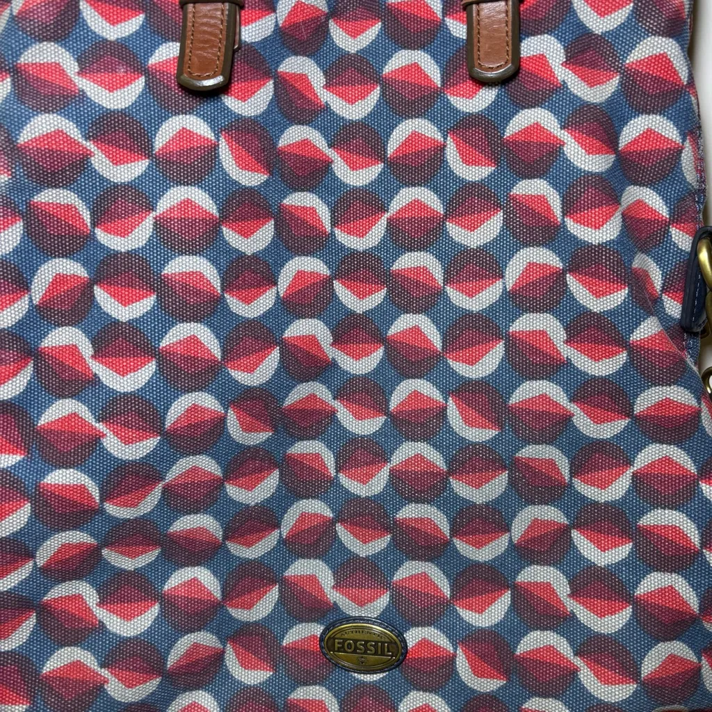 Fossil Explorer Foldover Flap Cotton Tote Shoulder Bag (Red Multi) - Image 5