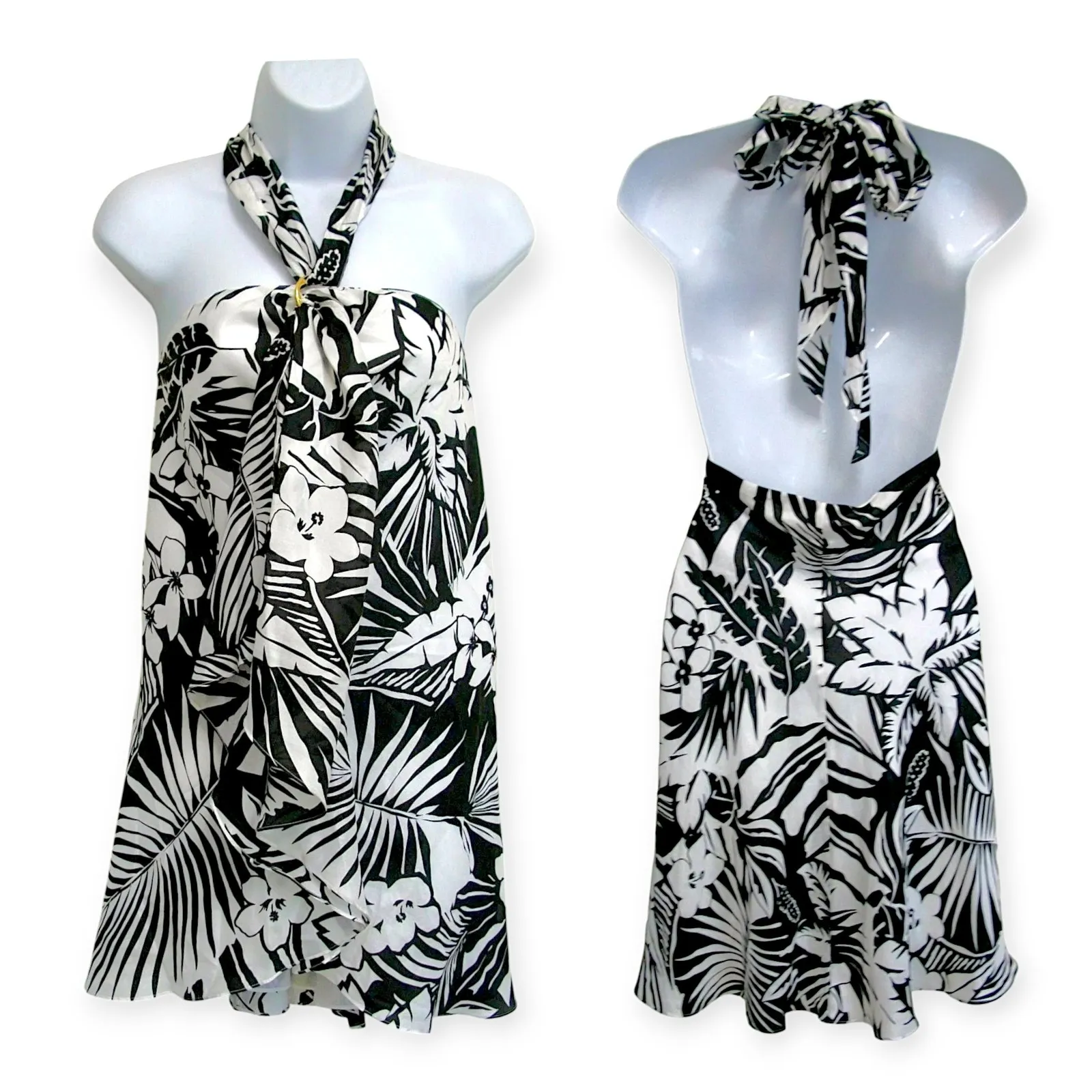 Ralph Lauren | L | 100% Silk Black & White Tropical Floral Tie - Image 2