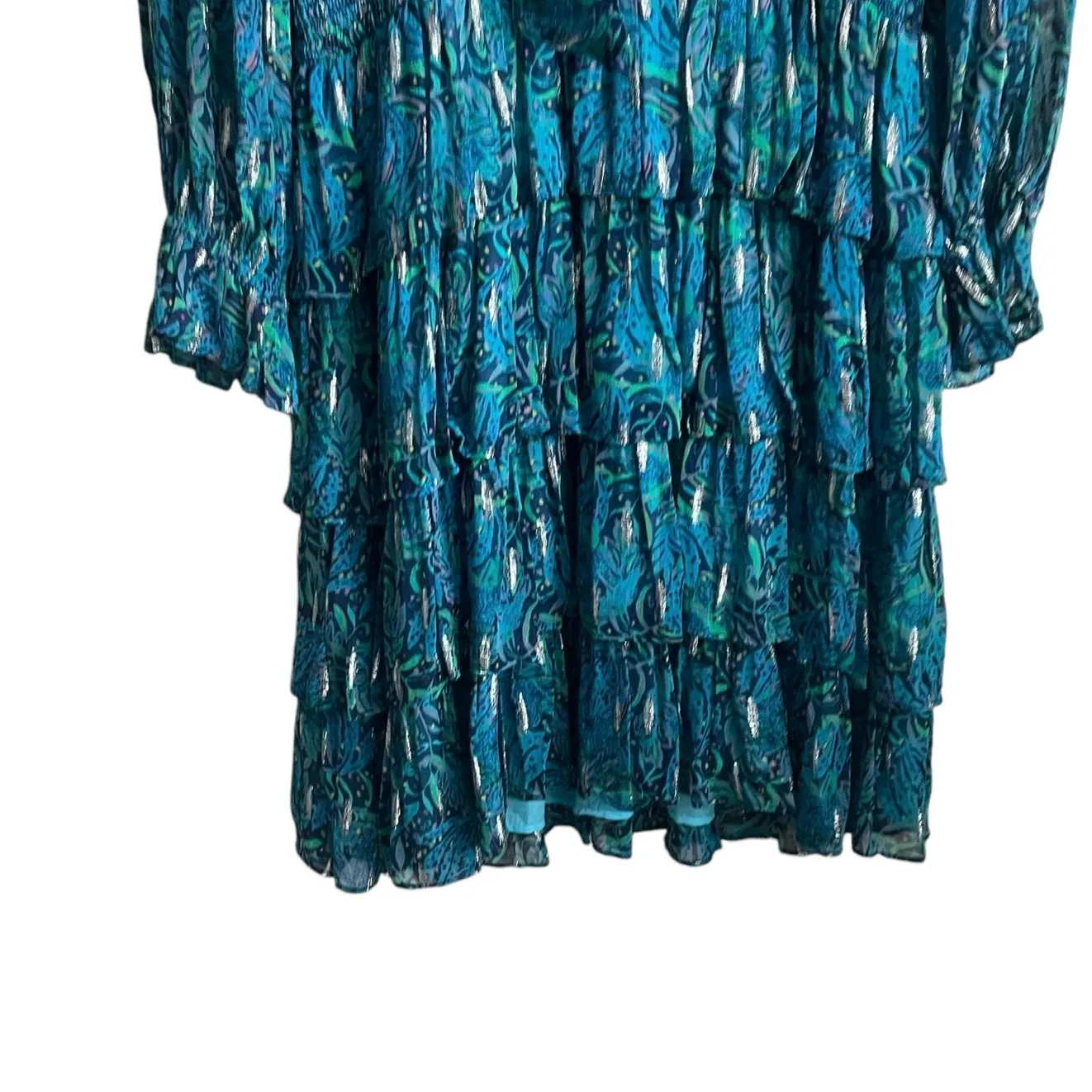 Lilly Pulitzer Women Laralynn‎ Dress 12 Smock Waist Tier Metallic Whimsy Fairy - Image 12
