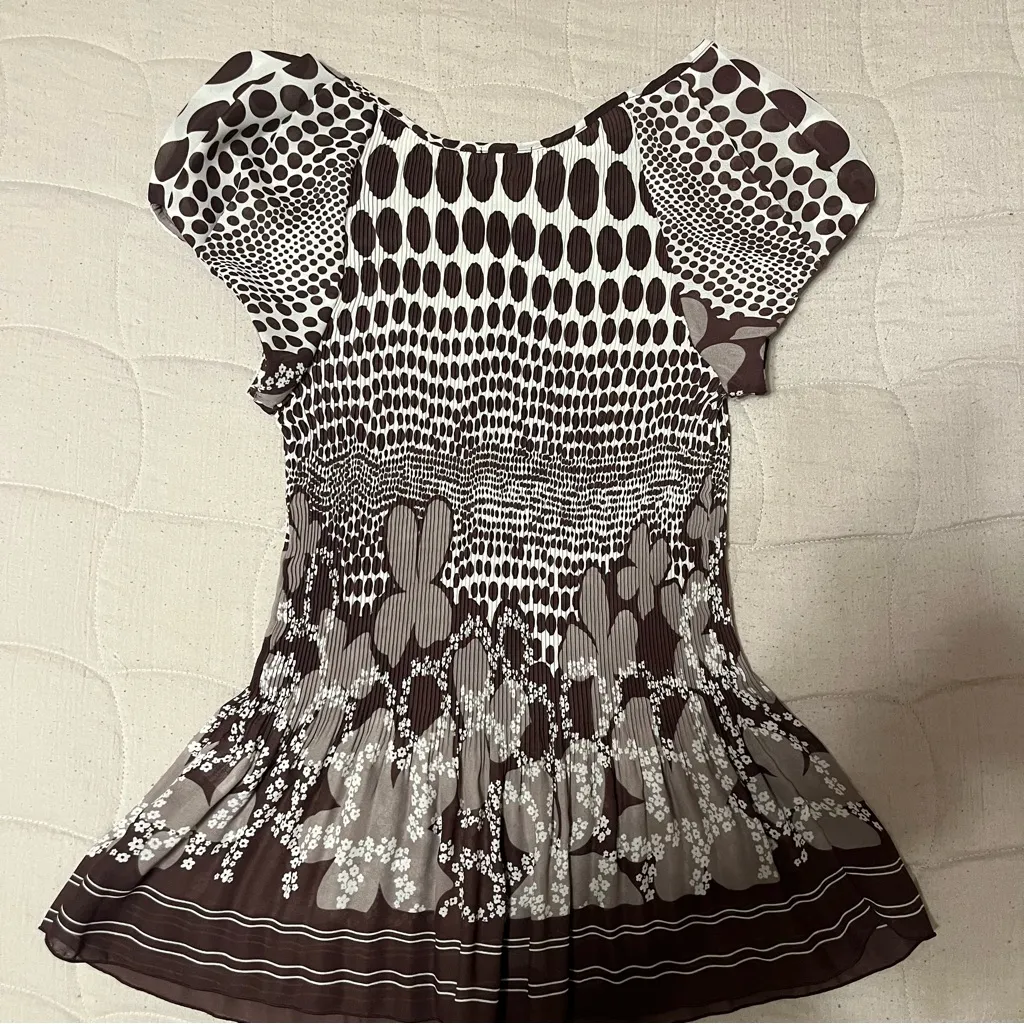 NICOLA Vintage Y2K Brown and White Patterned Button Up Blouse - Image 8