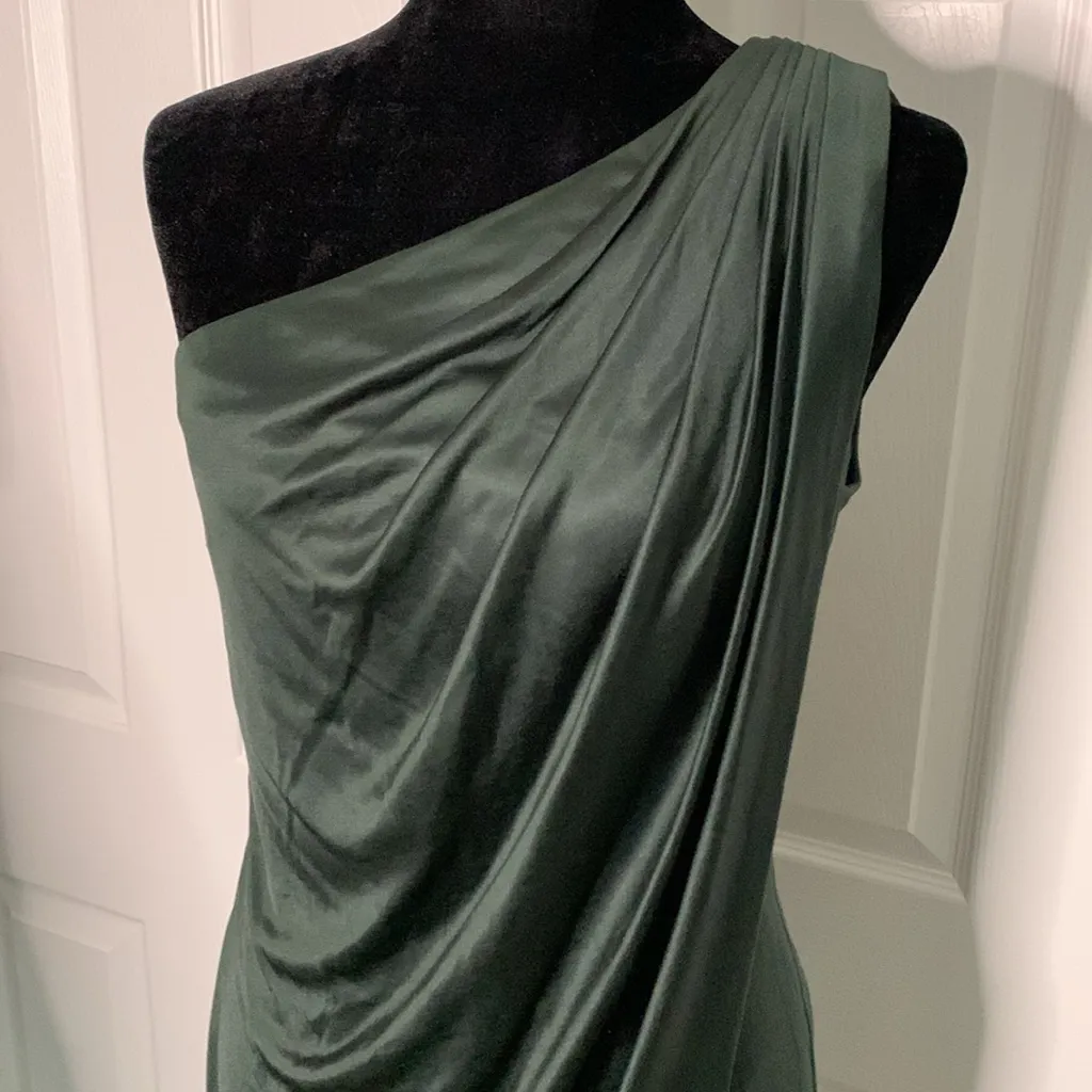 Theia Emerald Green One Shoulder Cocktail Dress Sequin Waist Draped Size 4 - Image 2