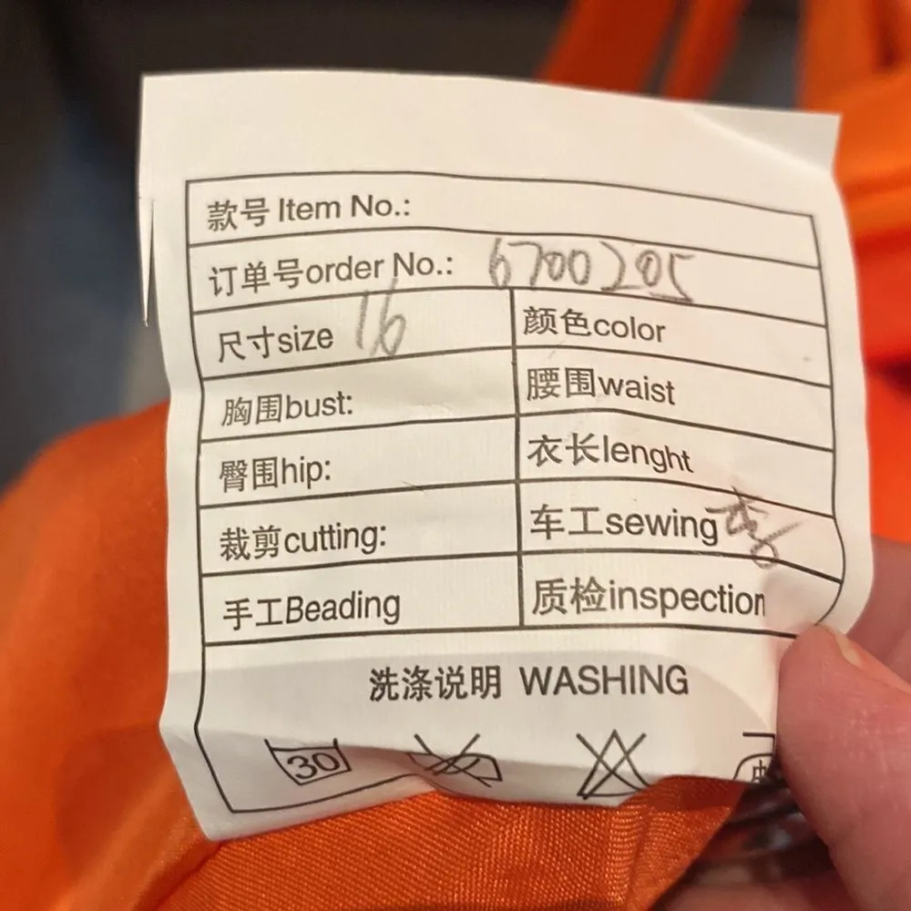 Women’s Orange Full Length Long Sleeve Dress Leg Slit Corset Back Size 14 *READ - Image 9