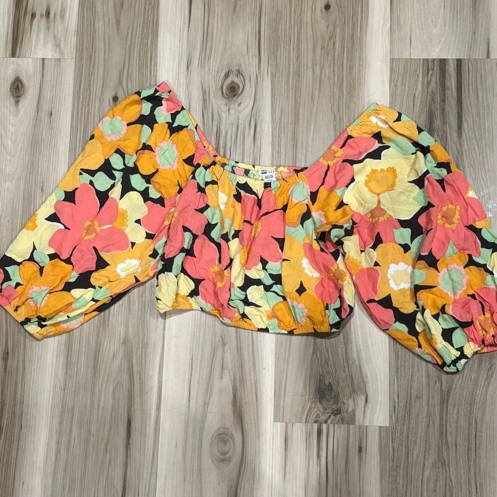 Billabong Sun City Floral Cropped Top Women’s Medium - Image 2
