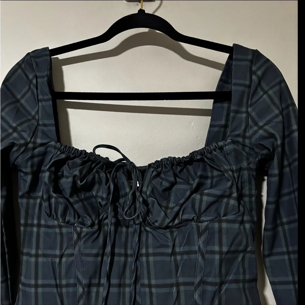 HOUSE OF CB Malika Blue Tartan Corset Mini Dress NWOT Size Large - Image 4