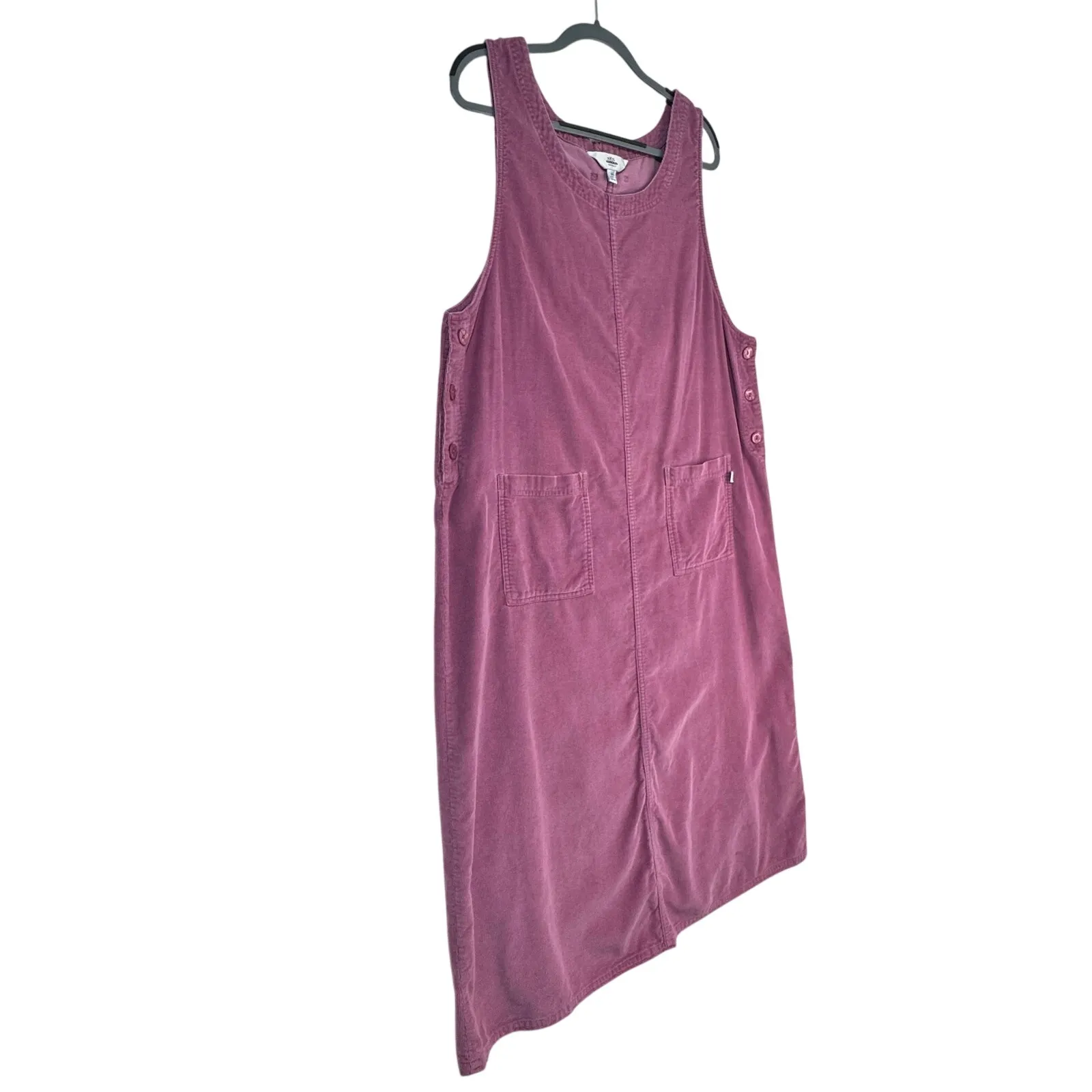 AKS Purple Corduroy Overall Jumper Dress Square Pockets Side Buttons X - Image 3