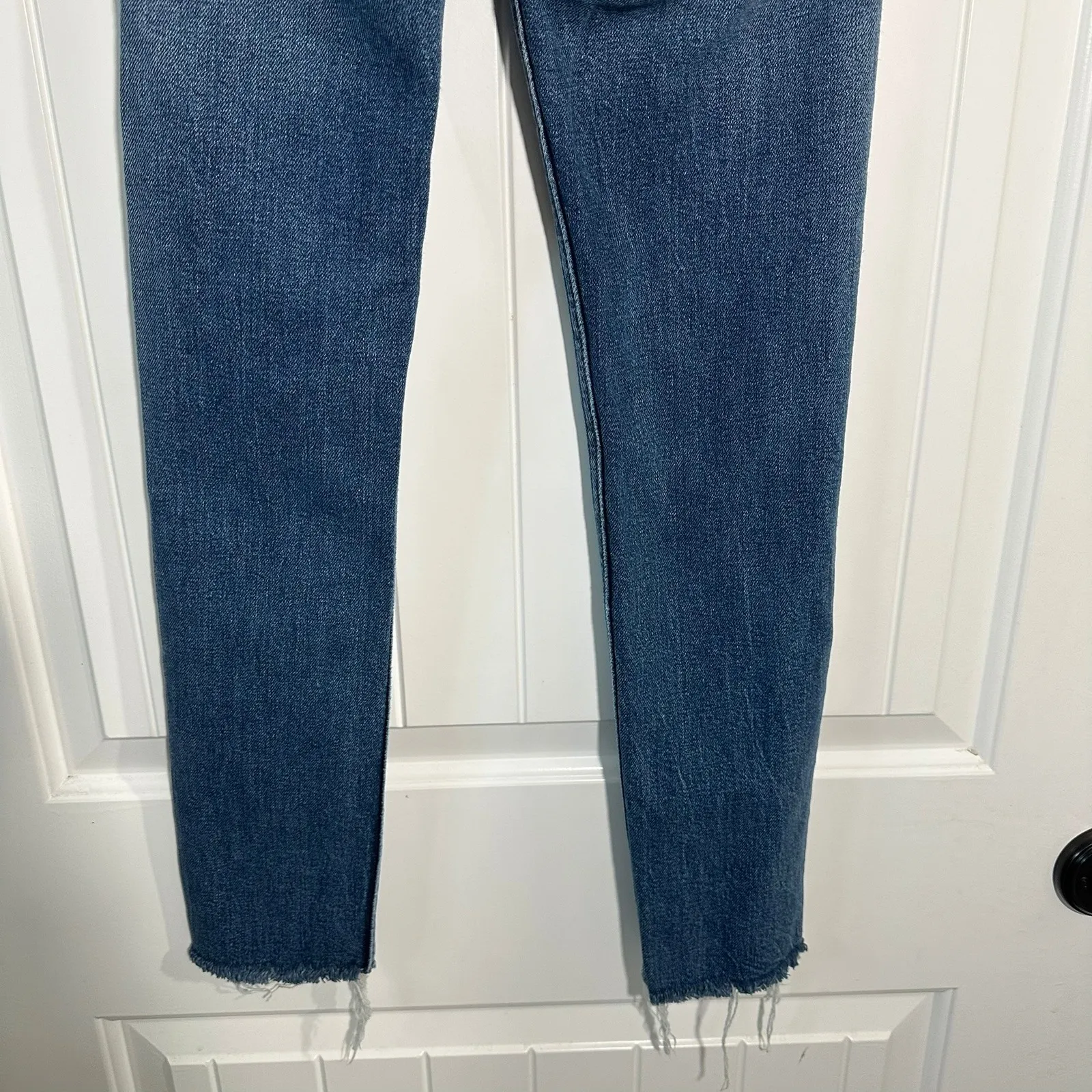 RE/DONE High Rise Ankle Crop Distressed Raw Hem Blue Jeans Size‎ 23 - Image 6