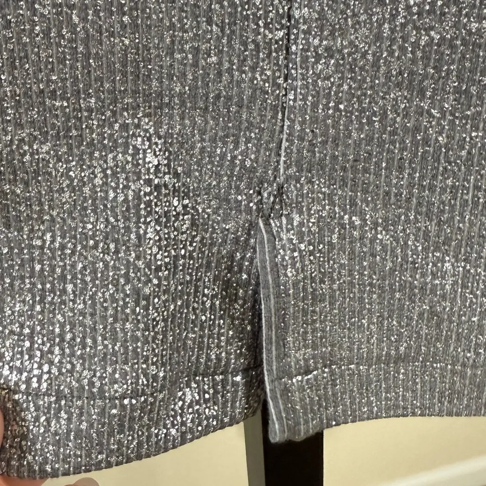 Silver Glitter Pattern XL Sparkle Skirt Pull On Stretchy Shimmer Metallic Knit - Image 4