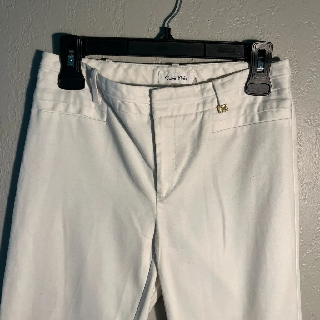 Calvin Klein White Straight Leg Jeans Gold Button SZ 4 Capri Pants Stretch - Image 3