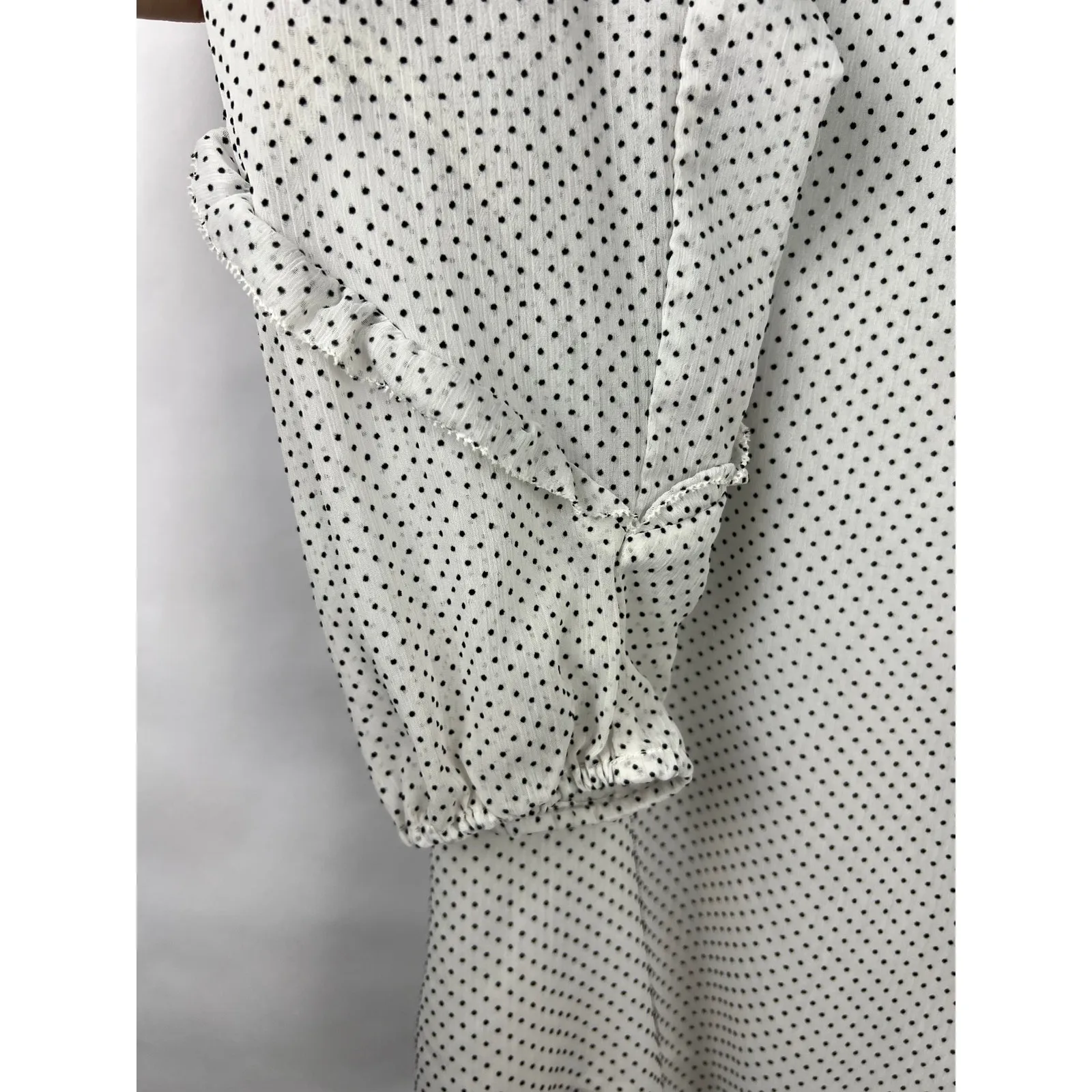 LOFT Ruffle Polka Dot Sheer Blouse, White Black, Romantic Feminine Workwear - Image 6