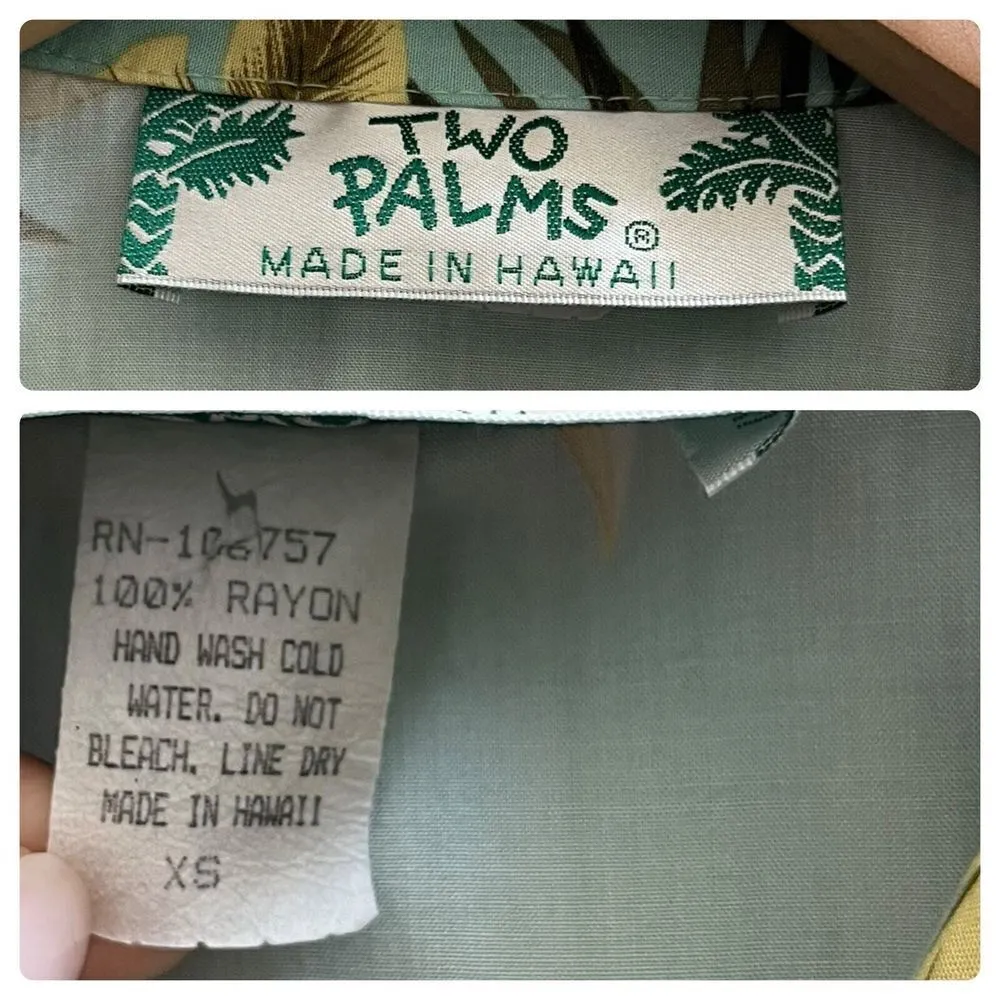 Two Palms Women's Tropical Floral Print Coconut Button Blouse XS Hawaii Resort Green - Image 11