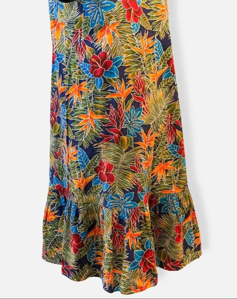 Vintage Blue Green Multicolor Hawaiian Sleeveless Midi Dress Size L - Image 11