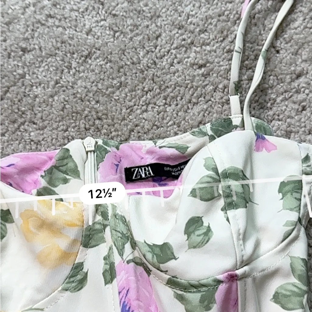 Zara Floral Mini Corset Drop Waist Dress in Cream and Pink - Image 4