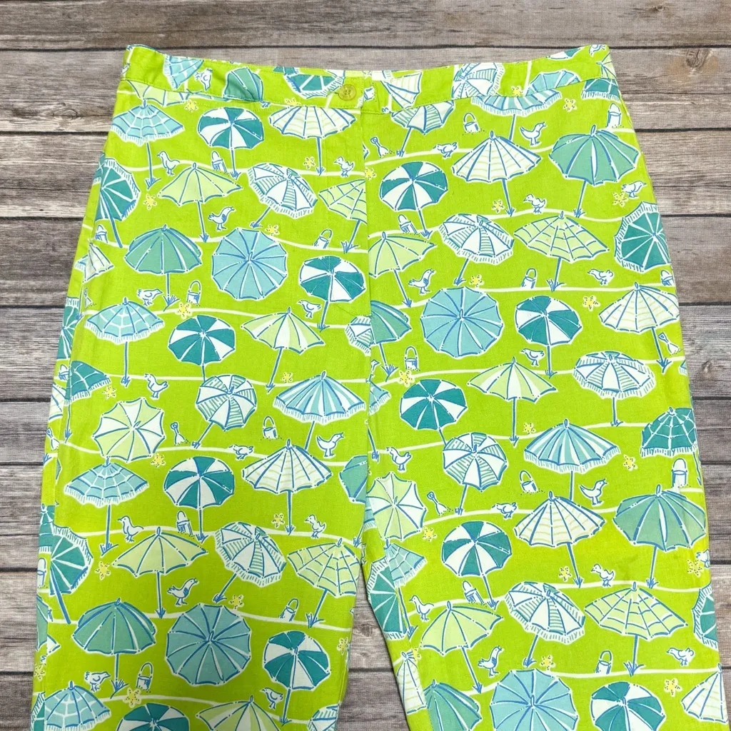 Lilly Pulitzer Green Blue White Beach Umbrellas Capri High Rise Slim Leg Pant 10 - Image 2