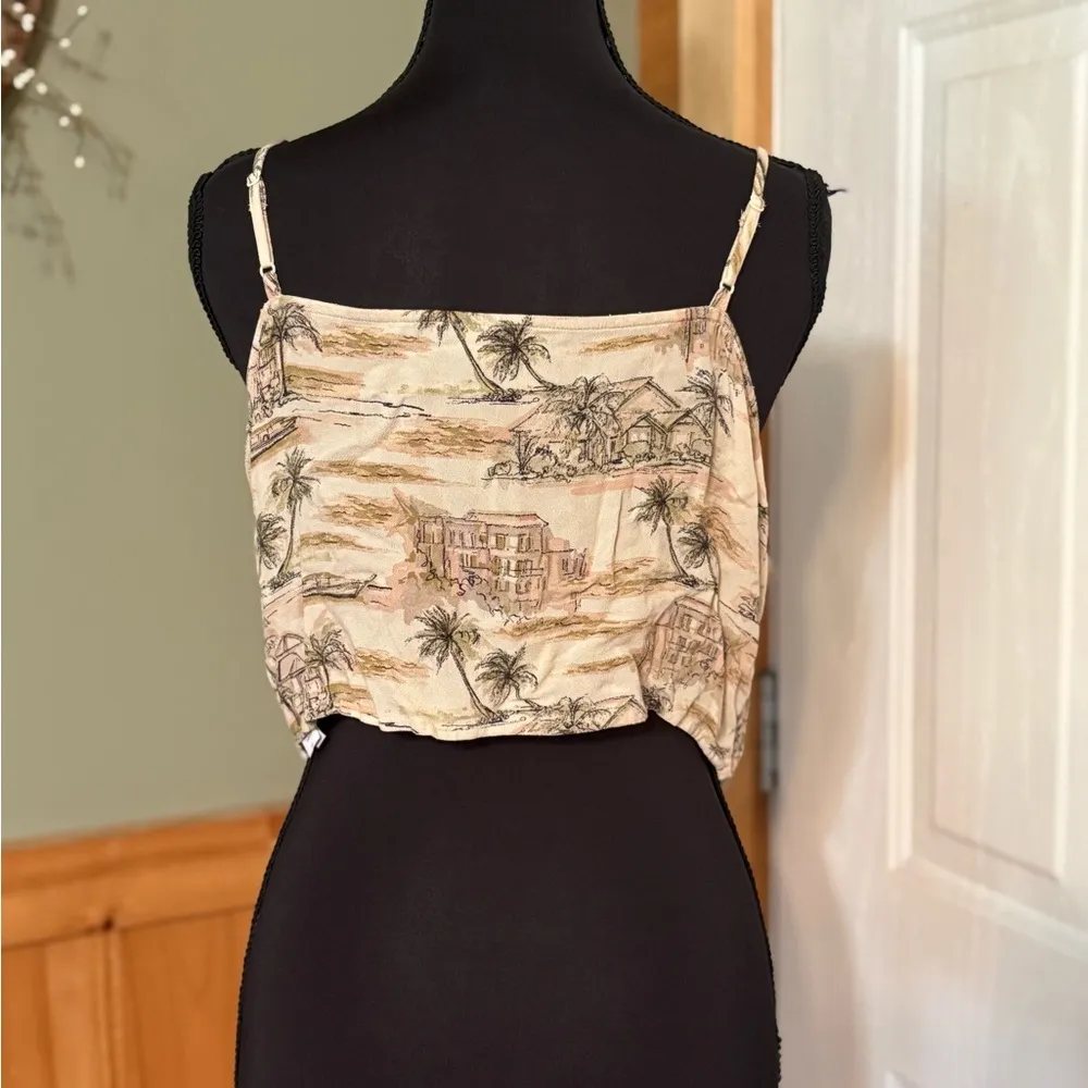 American Eagle Outfitters Brown and Cream Tie-Front Crop Camisole size L - Image 5