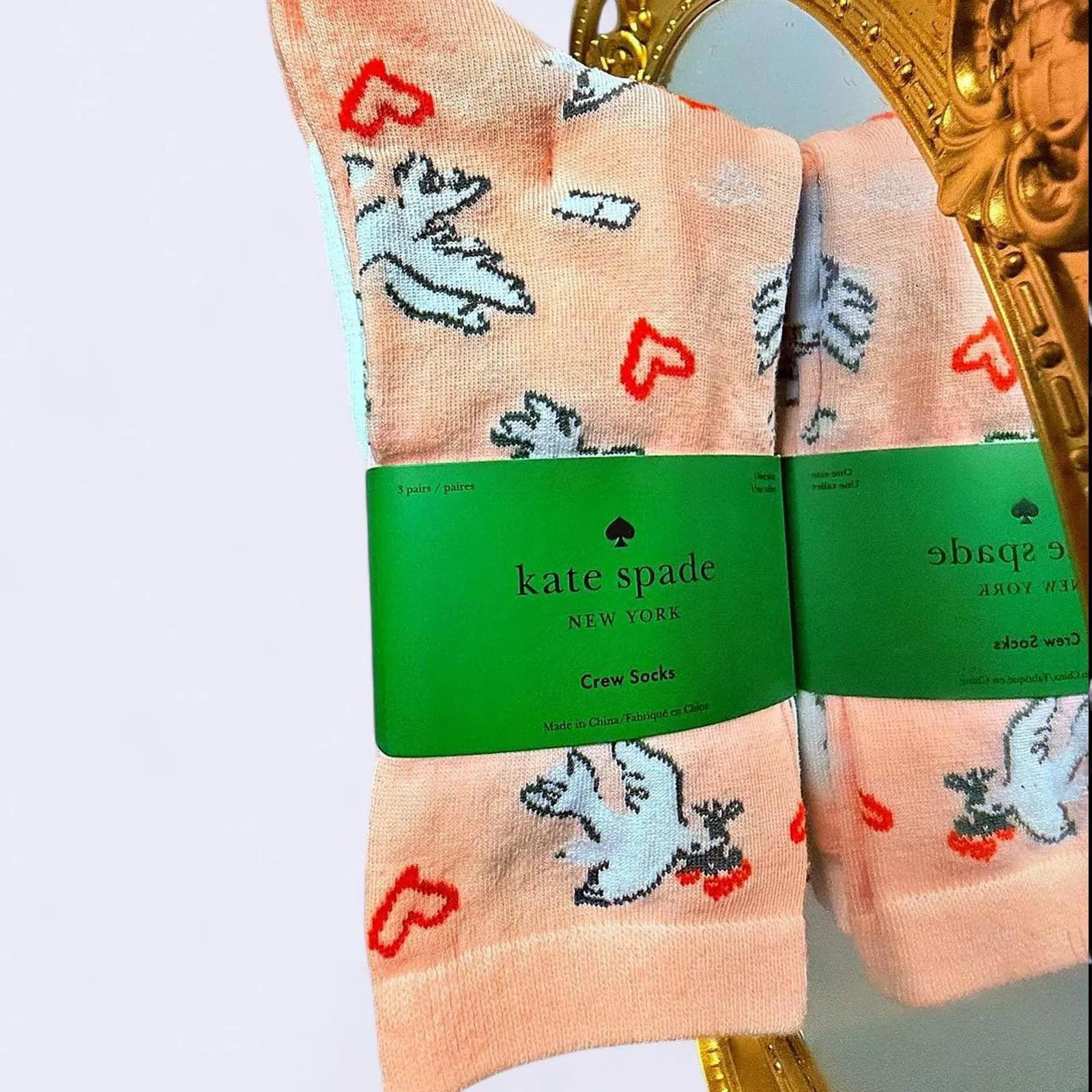 Kate Spade New York Cupid Heart Crew Socks 3 Pack One Size NWT - Image 2