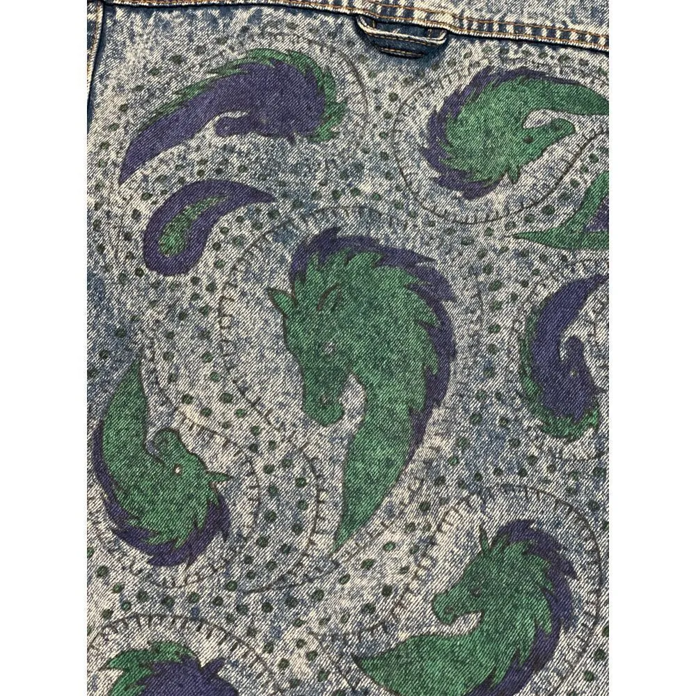 Vintage Denim Jacket with Paisley Print Acid Wash‎ Retro 90s Style B - Image 6