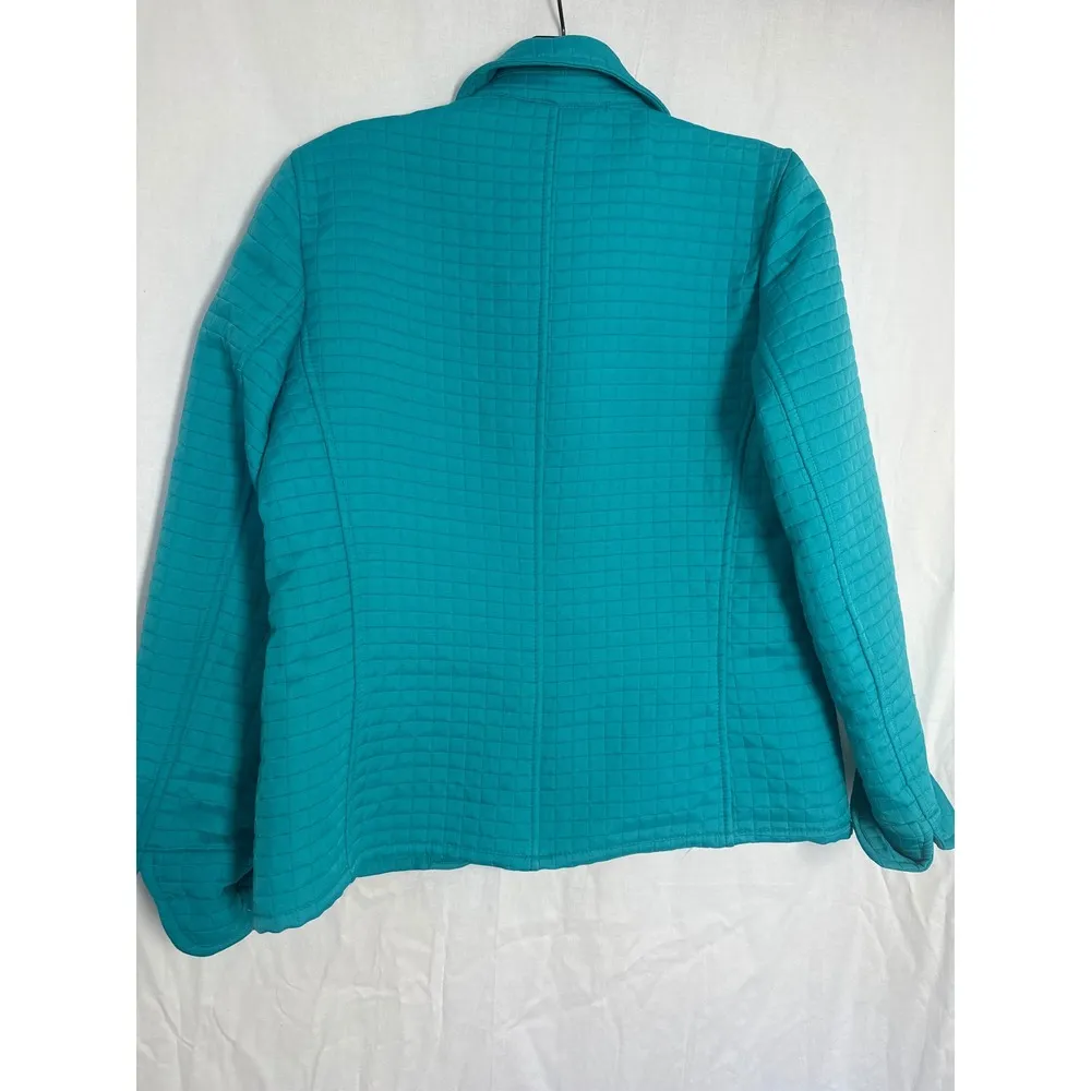 Harvé Benard Quilted Jacket Button Front Collared Teal Blue Size 4 - Image 2