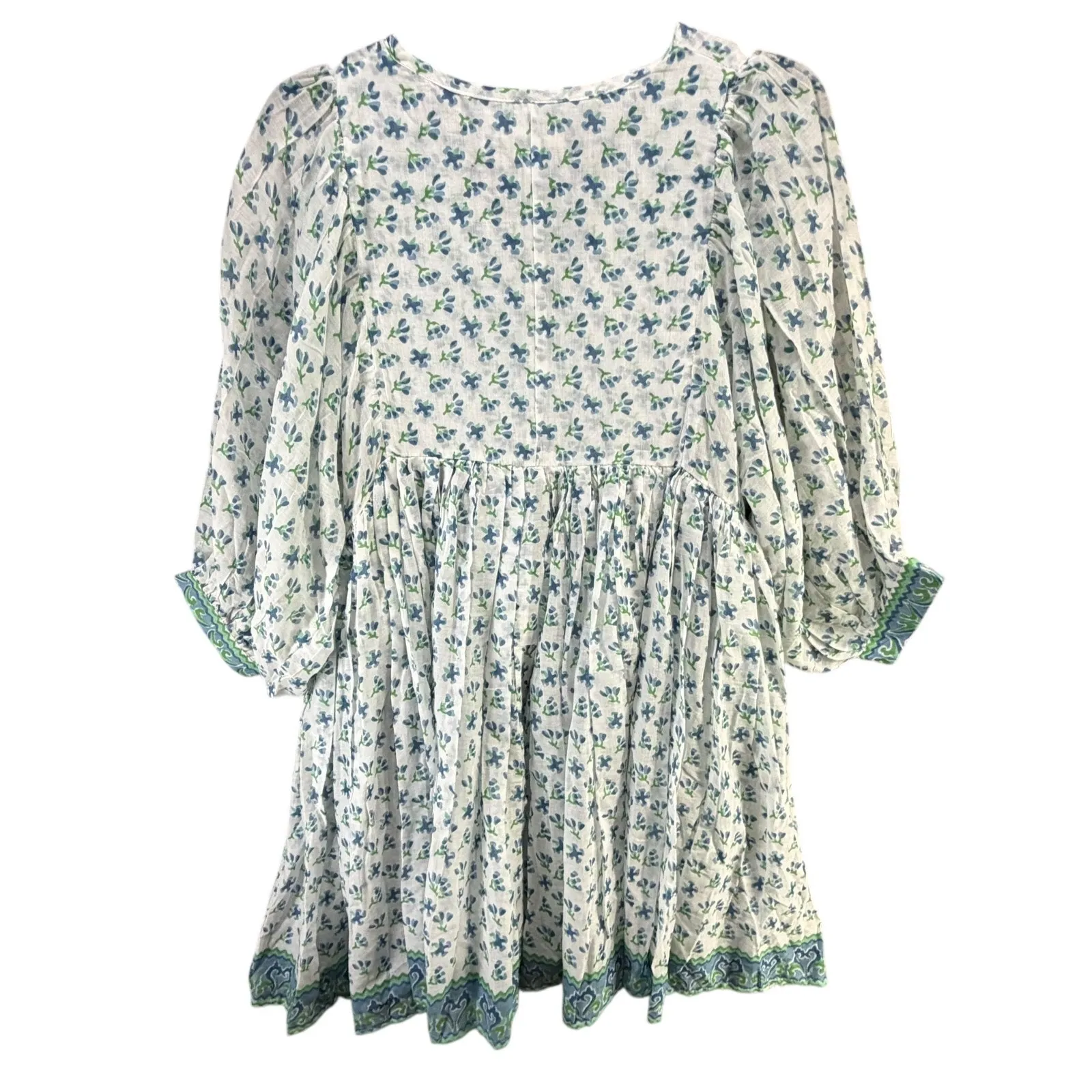 Daughters of India Kyra Mini Dress Size S Puff Sleeve Cotton Azure Floral Print Blue - Image 5