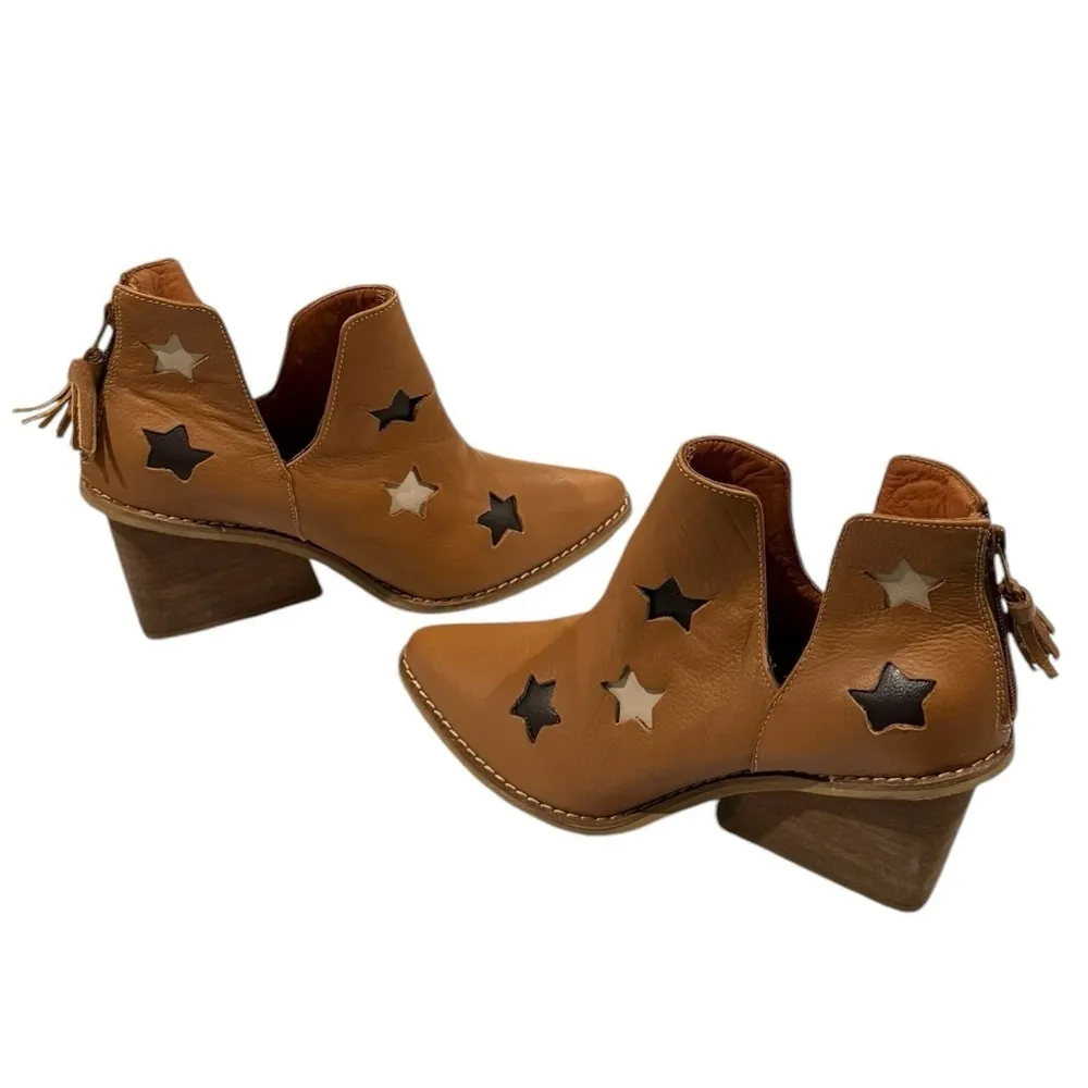 SILVIA COBOS Shoot For The Moon Brown Tan Leather Ankle Boots Size 7 - Image 4