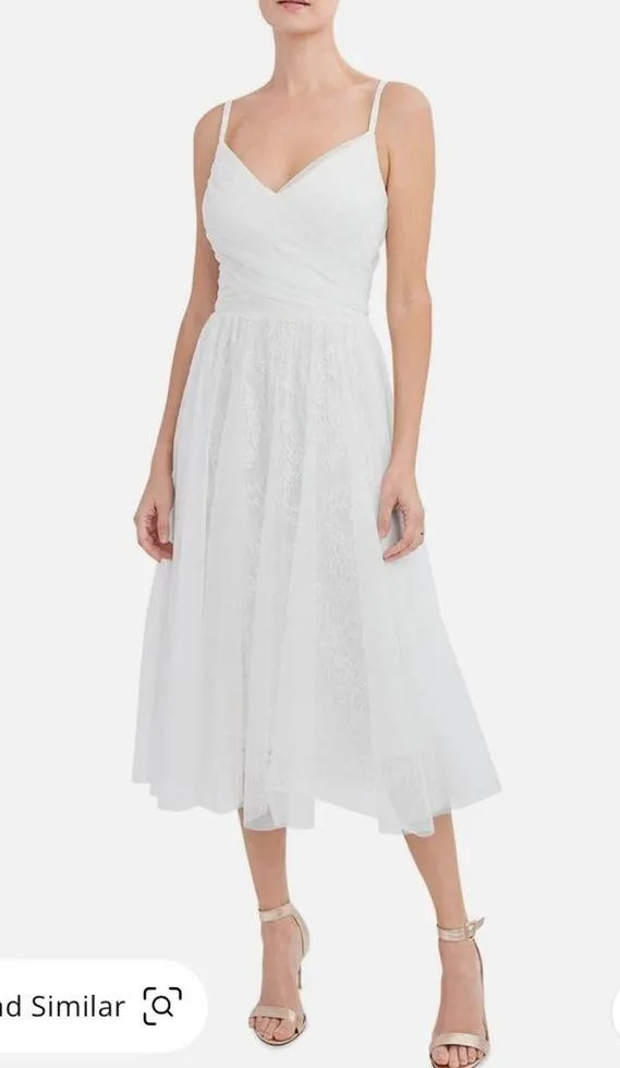 AQUA Lace Mid Calf Fit & Flare Dress, White Size 6 New w/Tag Retail $328 - Image 3