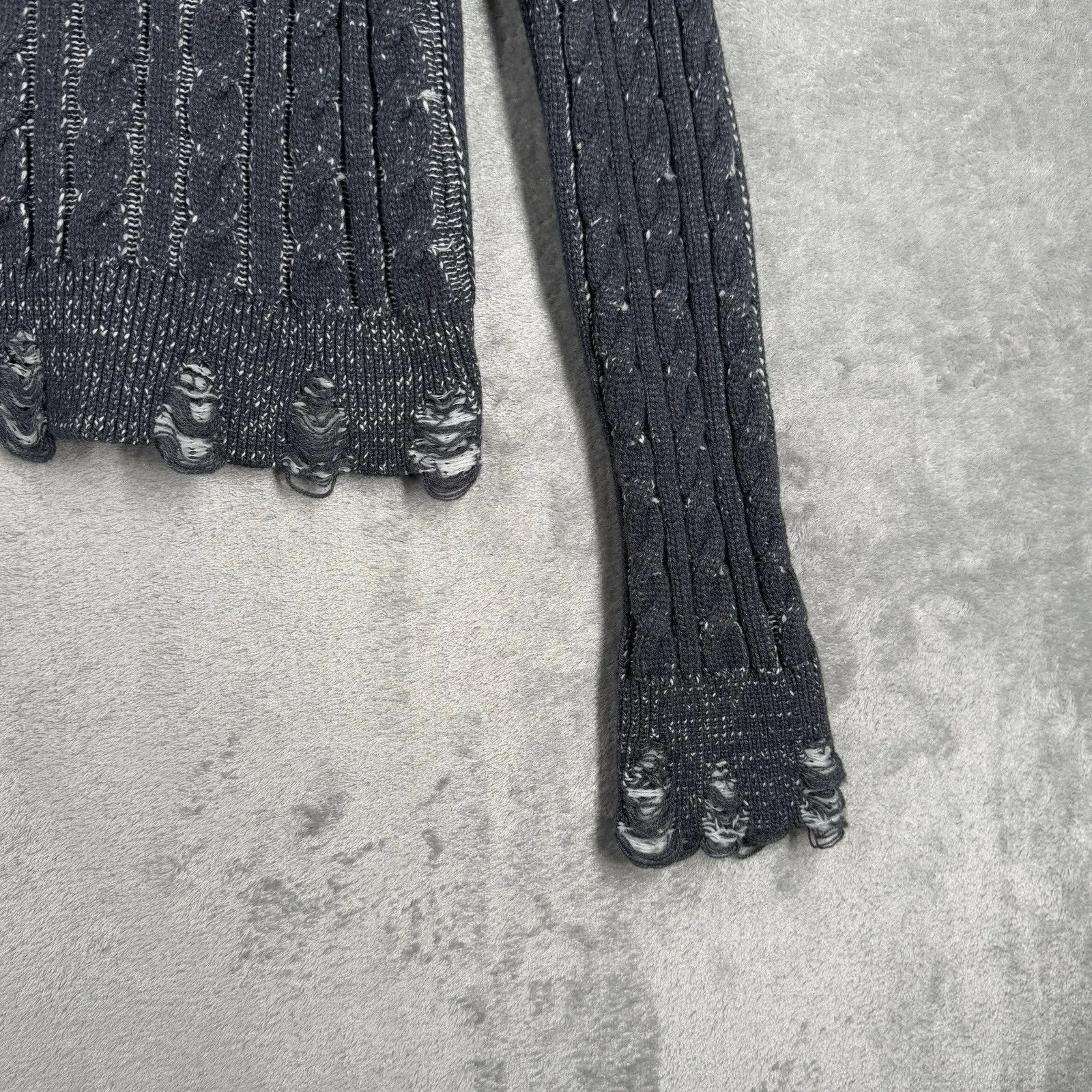 Pilcro Sweater Womens Large Navy White Marled Chunky Casual Distressed Grunge - Image 6