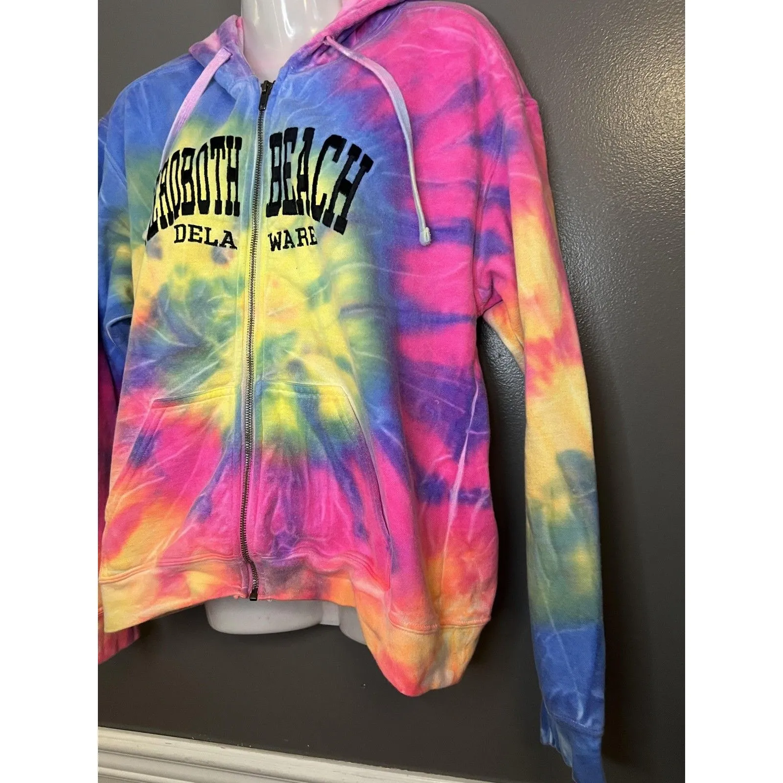 Comfort Colors Hoodie Womens Medium Tie Dye Rehoboth Beach Delaware Full Zip - Image 3