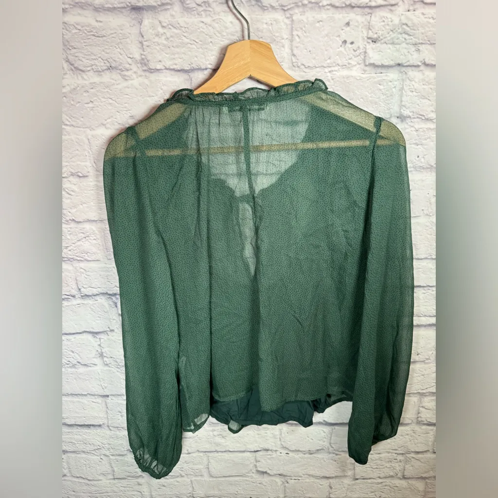 Abercrombie & Fitch puff sleeve‎ blouse, deep green sheer women’s size small - Image 2