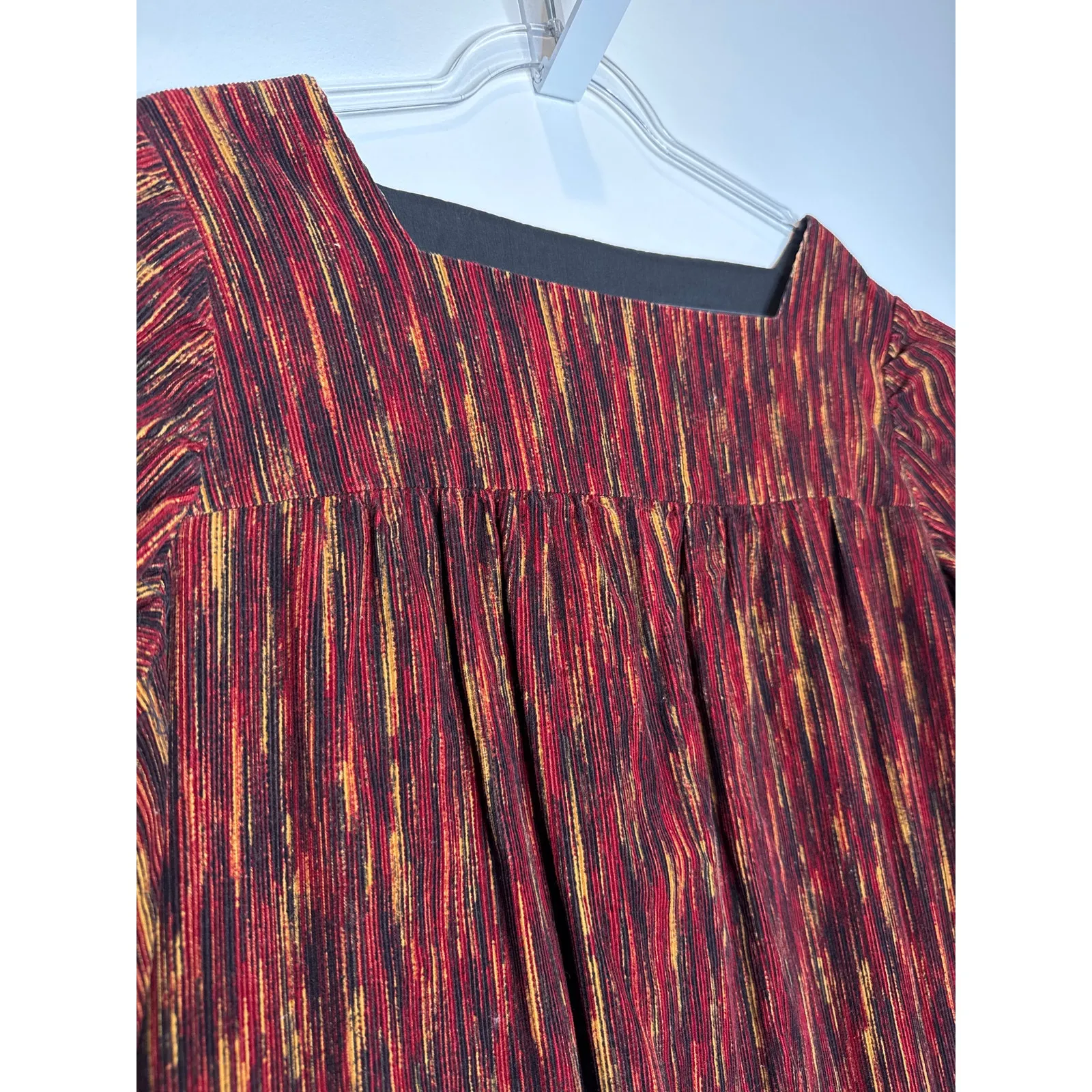 1970s handmade ribbed velvet midi dress short sleeve one pocket medium to large - Image 5