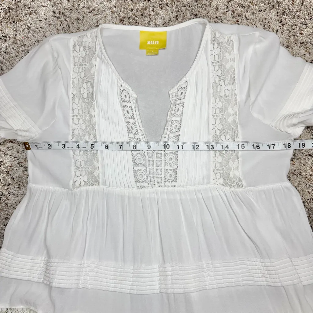 Anthropologie Maeve Tiered Lace V-Neck Tunic Blouse White Small S Crochet Boho - Image 8