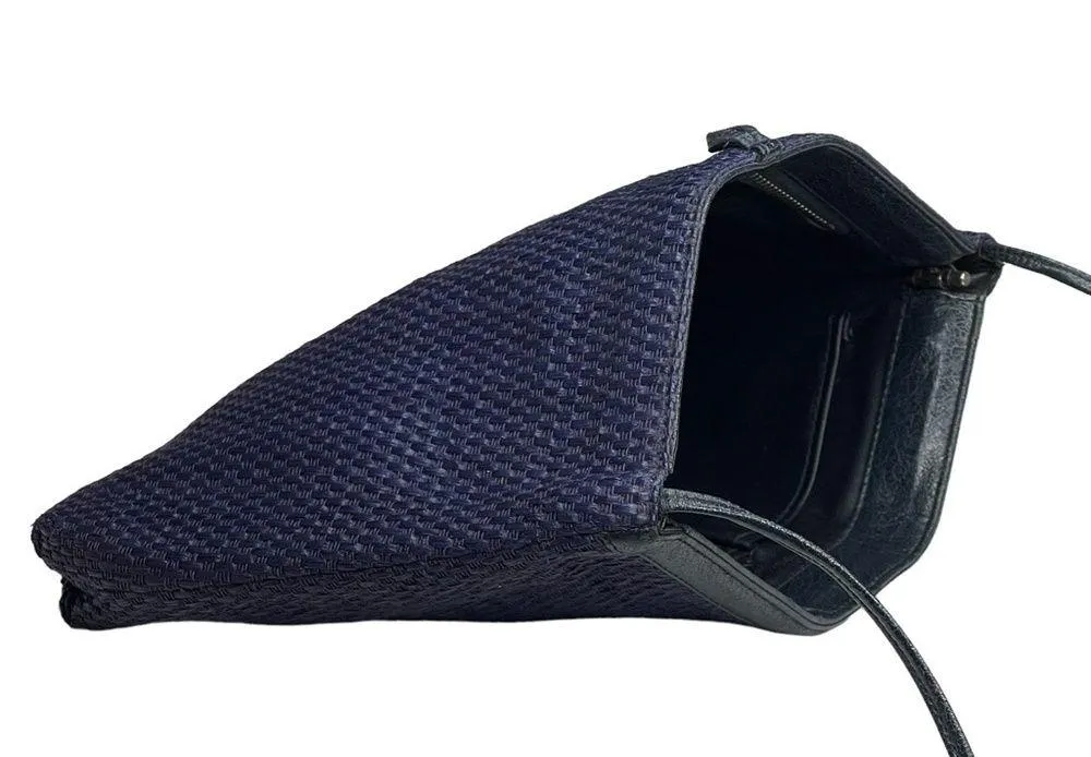 Vintage: Maryann Rosenfeld ✿ Hinged Convertible Clutch Handbag ✿ Navy Woven ✿ - Image 7