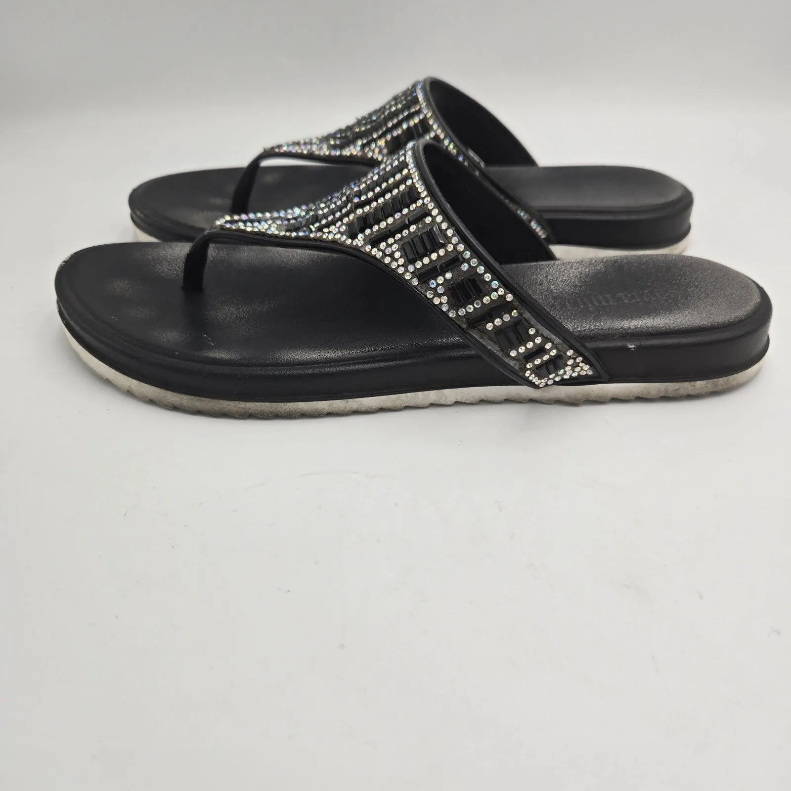Olivia Miller Flip Flops Black Rhinestone Sandals Womens US 7 Thong Sparkle Glam - Image 3