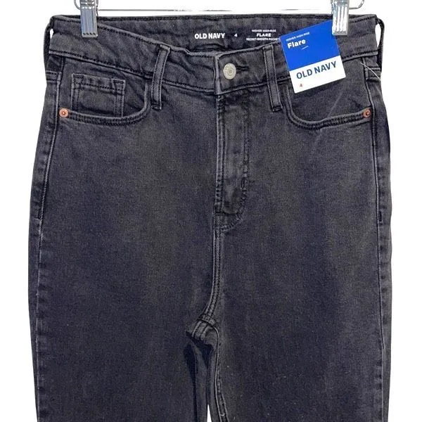 Old Navy Womens Dark Wash Denim Higher High Rise Flare Jeans Black Size‎ 4 NWT - Image 3