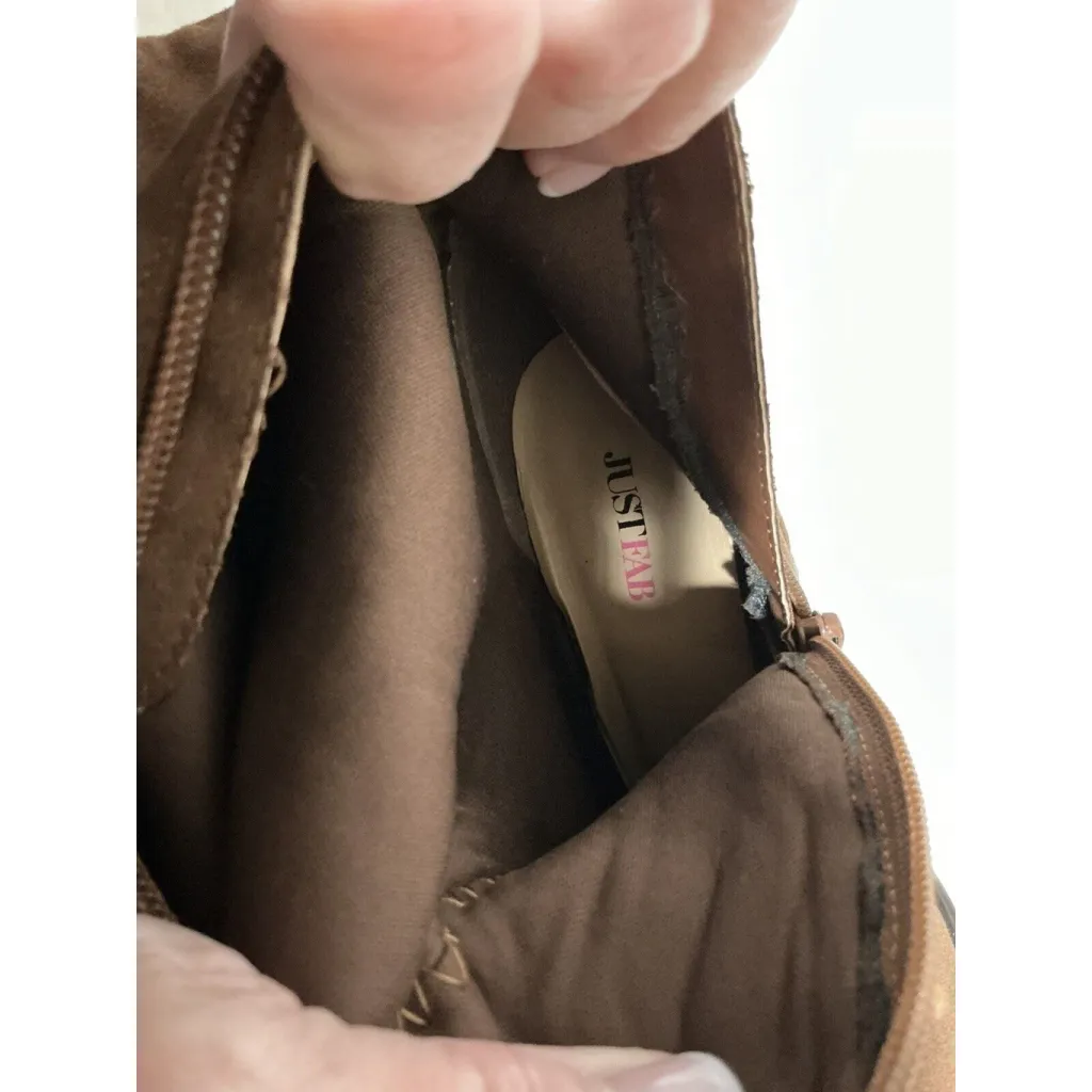 Woman’s Just Fab Waynoka Wide Brown Faux Suede Stacked Winter Boots Size 8w Otk - Image 12