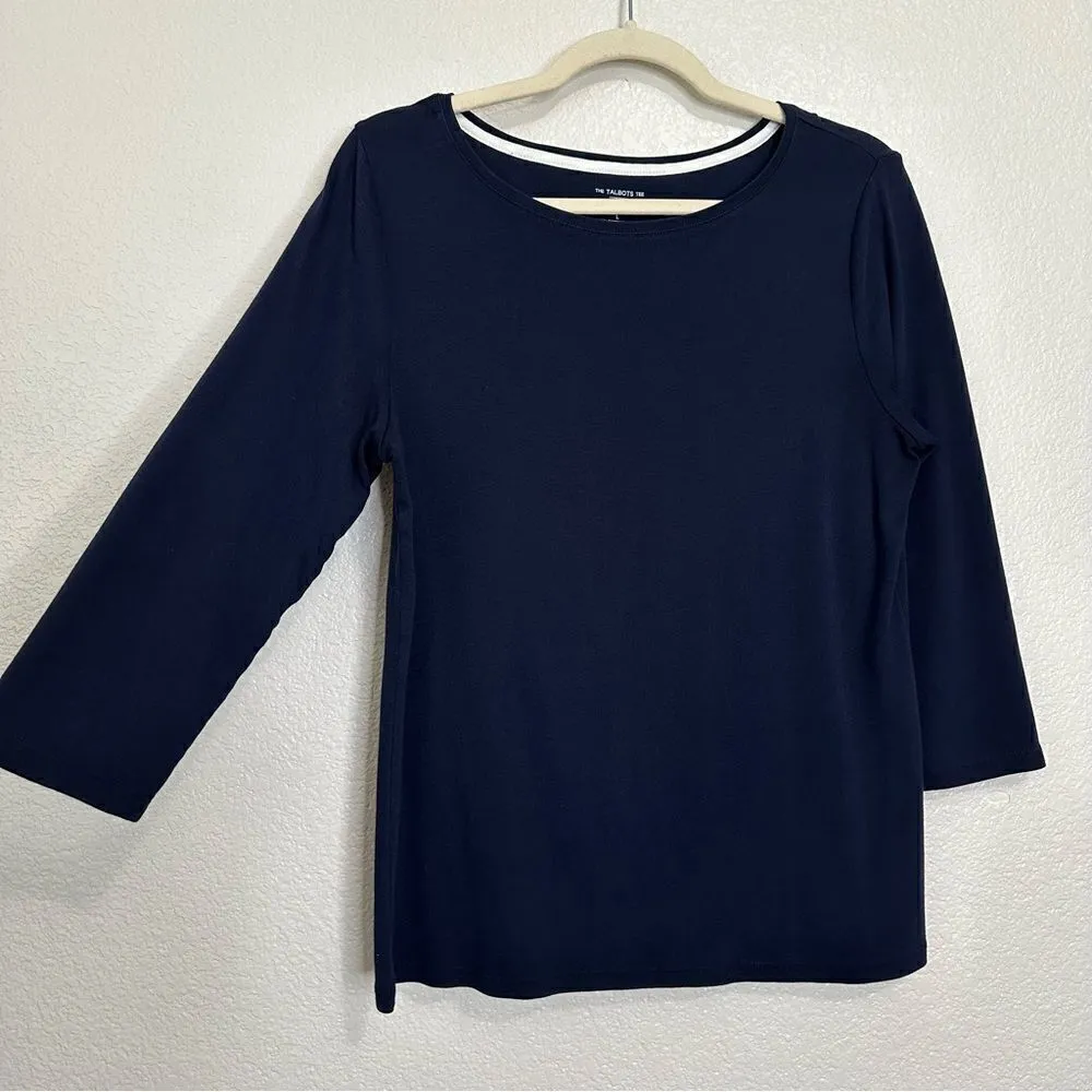 Talbots 100% Pima Cotton Navy Blue 3/4 Sleeves Tee - Image 2