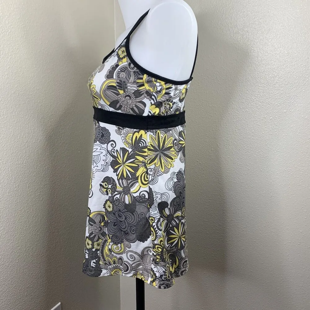 Prana Tank Top Built In Bra Hidden Skull Day Of The Dead Sz M White Yellow Gray - Image 3