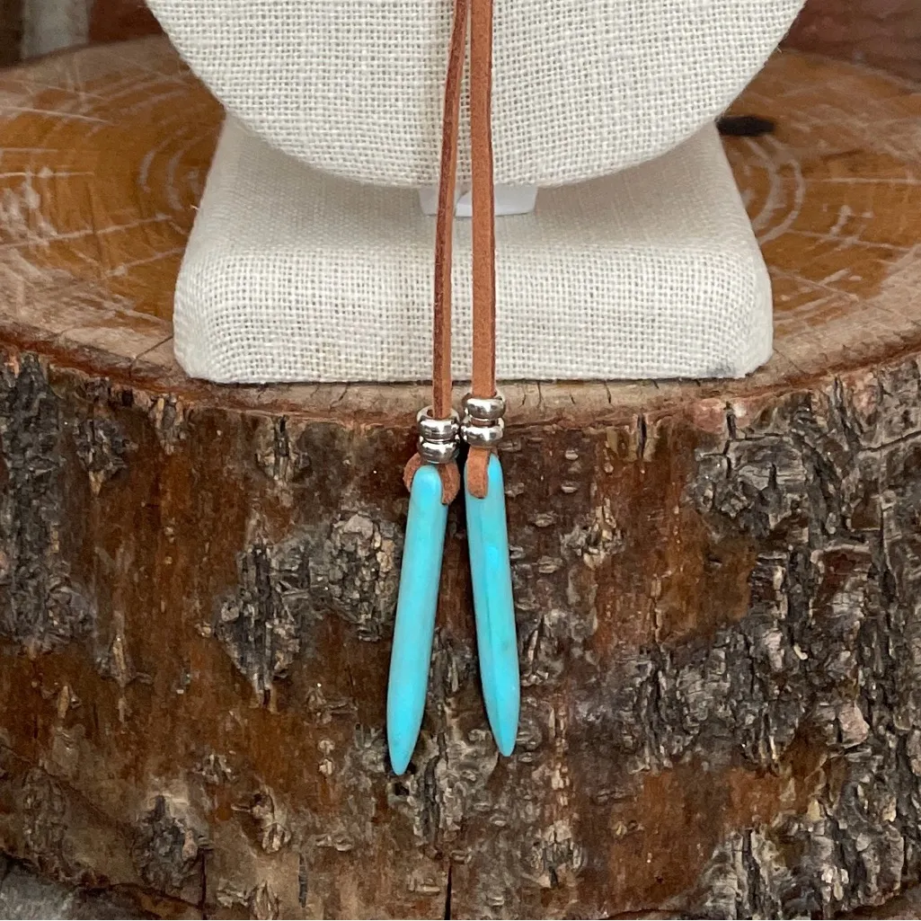 Faux Leather Wrap Lariat Necklace with Turquoise Brown - Image 2