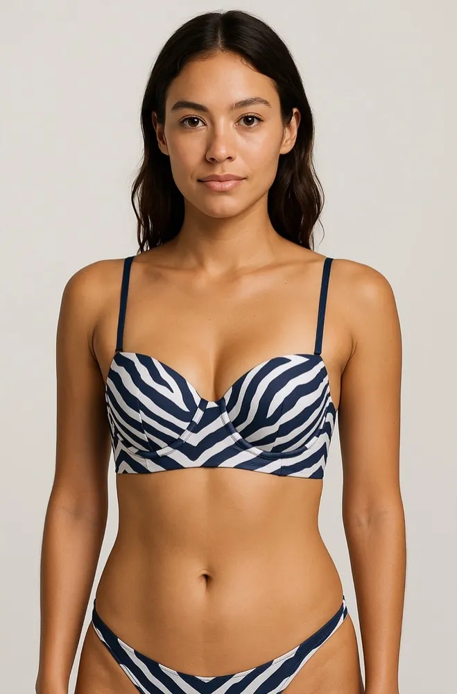 NORMA KAMALI X Underwire Bikini Top Blue White Chevron Strappy Outdoor Beach XXS - Image 1