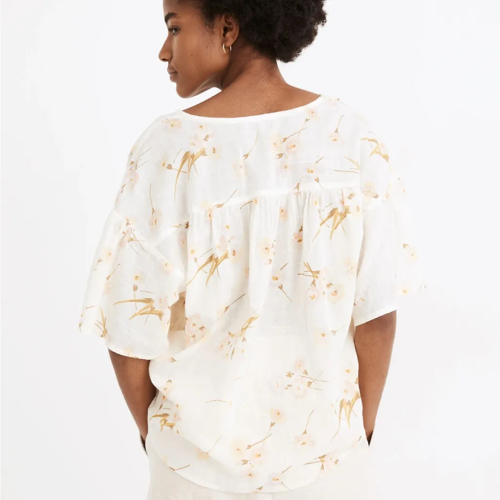 Madewell nwt flutter sleeve rhyme cream feminine floral print blouse top S - Image 3