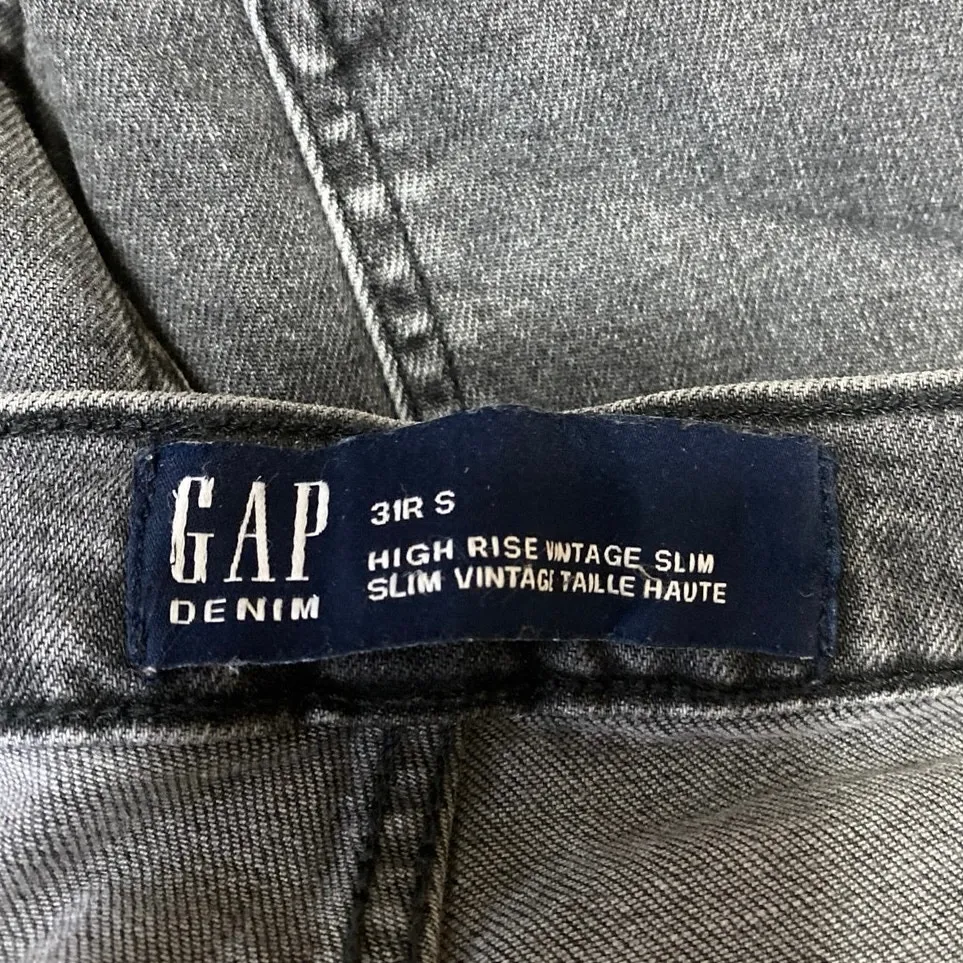 Gap Vintage Silm Women's Black High Rise Distressed Straight Leg Denim Jeans 31 - Image 4