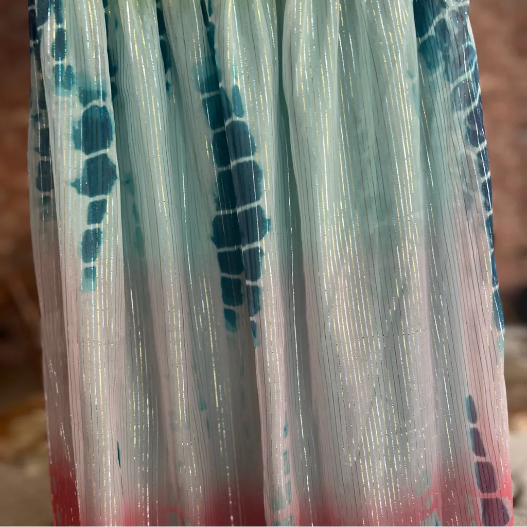 NWT Boston Proper Maxi Dress Halter Tie Dye Metallic Shimmer XS Low V-Neck Boho - Image 14