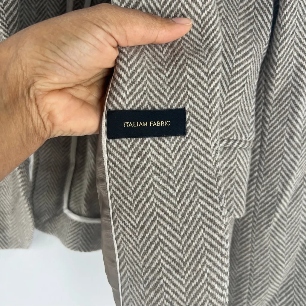 Massimo Dutti Women's Wool‎ Blend Herringbone 1 Button Blazer Tan White Size 6 - Image 8