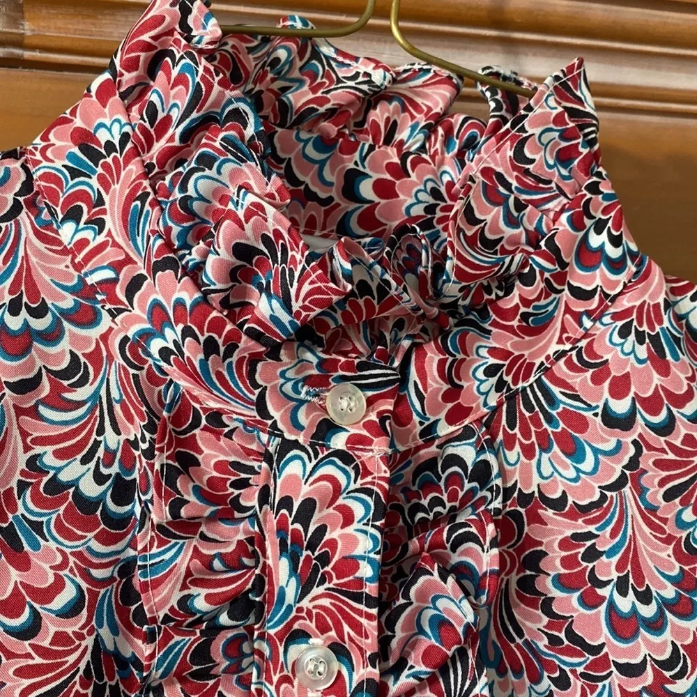 Vintage Lucky Winner button‎ up paisley long sleeve shirt M ruffle high neck Size M - Image 2