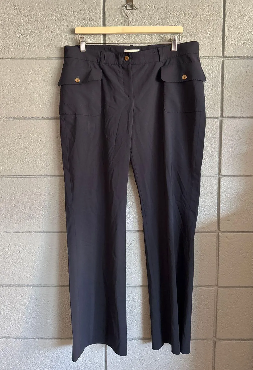 Women's Vintage Celine Virgin Wool Navy Blue High Rise Pocket Trousers size 44 - Image 2
