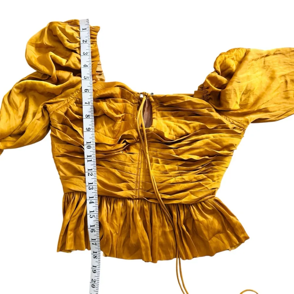 Ulla Johnson Mirelle Plisse Satin Peplum Mustard Long Sleeve Ruched blouse NEW - Image 10