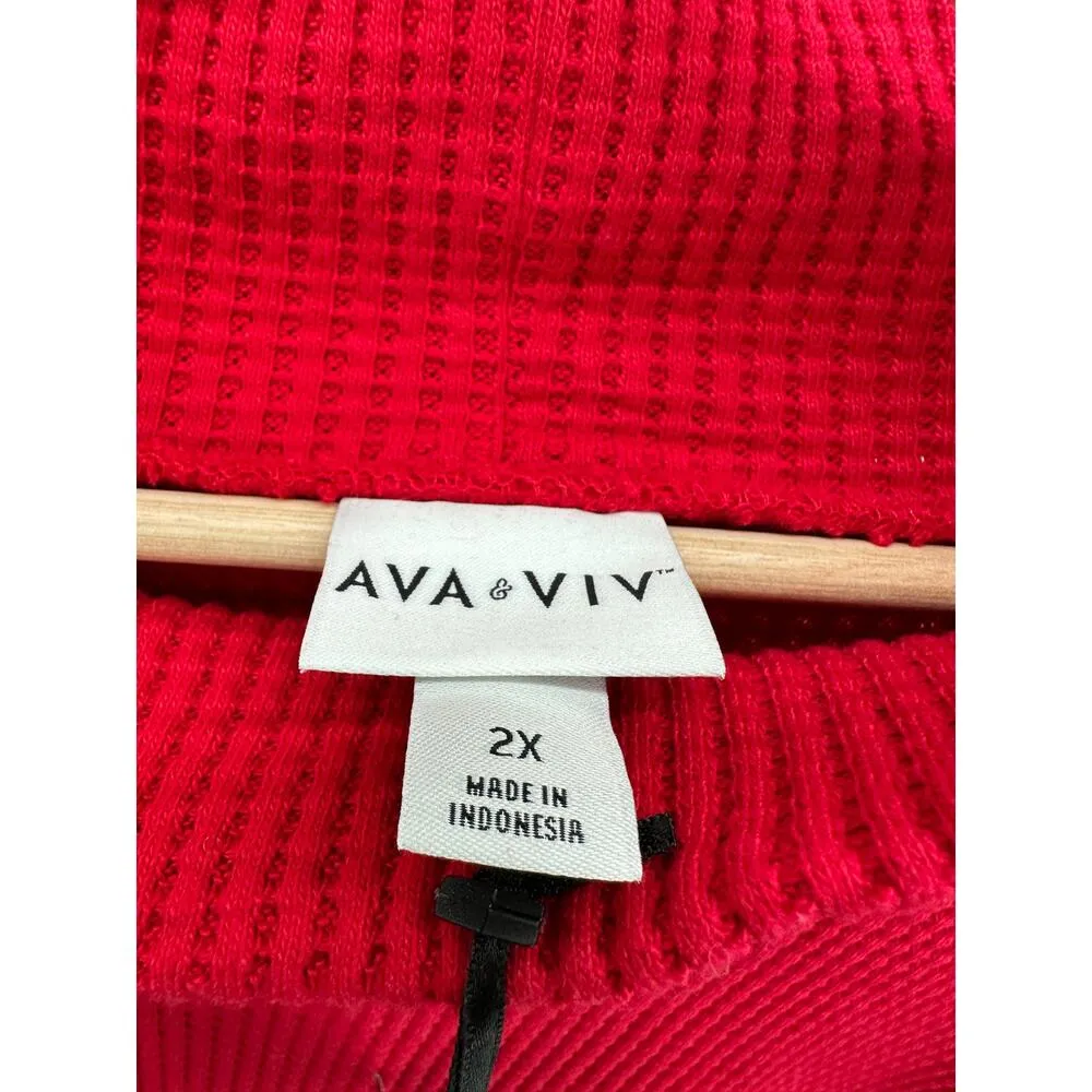 Ava & Viv Sweater Women 2X NWT Red Mock Neck Textured Long Sleeve Pullover - Image 5